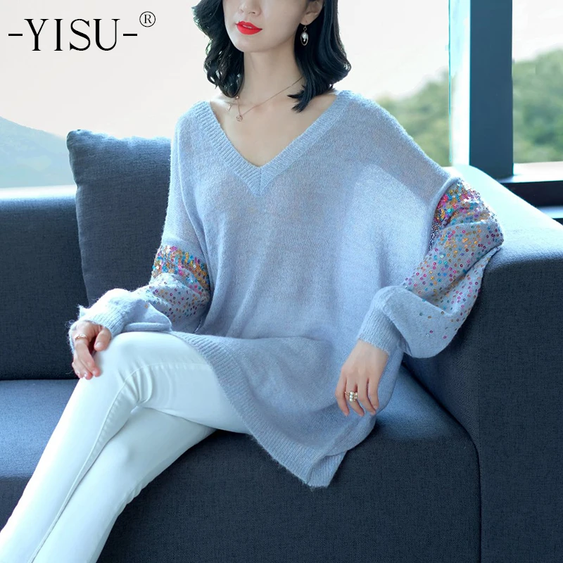 YISU Fashion Mohair sweaters 2018 autumn Casual sweater women jumper Cold shoulder wool pullover Sequin long sweater female
YISU Fashion Mohair sweaters 2018 autumn Casual sweater women jumper Cold shoulder wool pullover Sequin long sweater female