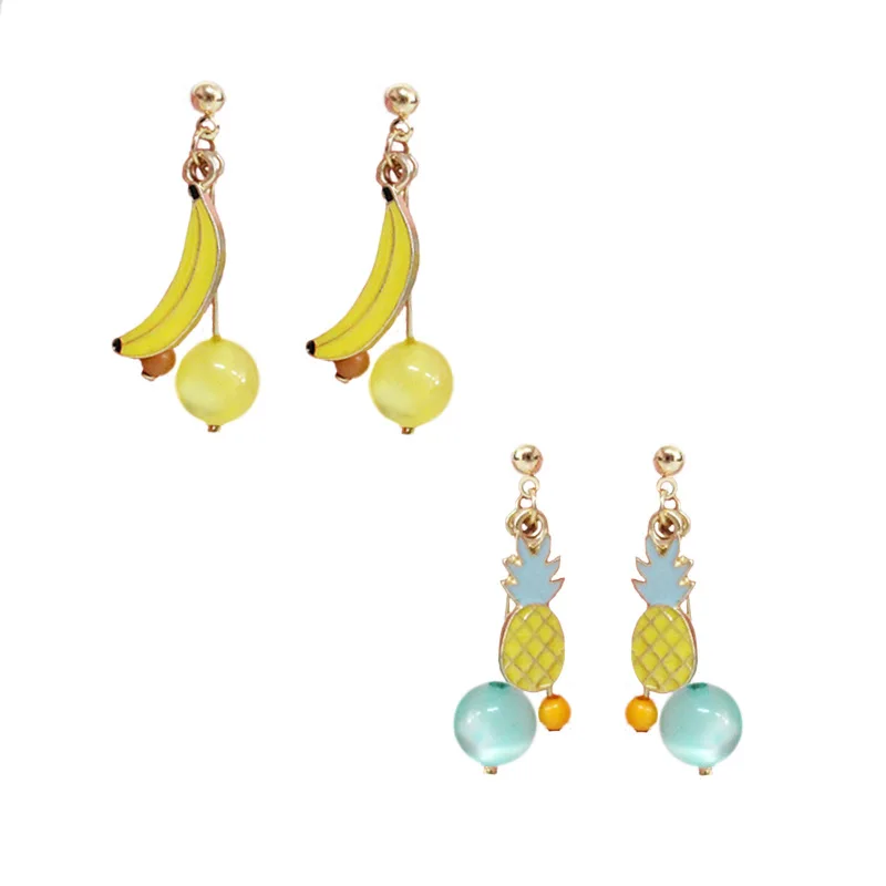 Korean Funny Fruit Earrings Yellow Blue Glass Beads Pendients Pineapple Banana Drop Earrings For Women Lady
Korean Funny Fruit Earrings Yellow Blue Glass Beads Pendients Pineapple Banana Drop Earrings For Women Lady