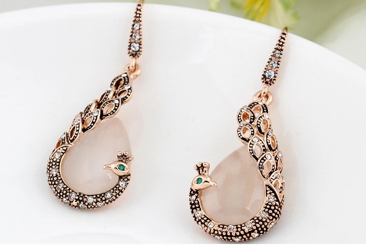 Creative Imitate Crystal Circle Opal Peacock Jewelry Sets Peacocks Necklace Drop Earrings Set For Women Gift CH012 (7)