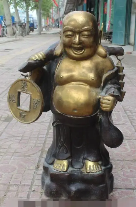 S01423 25" Chinese Bronze Gilt Wealth Money Bag Happy Laugh Maitreya Buddha Statue (B0328)
S01423 25" Chinese Bronze Gilt Wealth Money Bag Happy Laugh Maitreya Buddha Statue (B0328)
