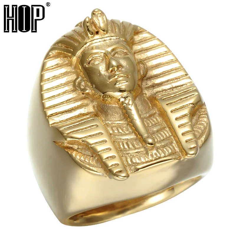 

HIP Hop Gold Color Mysterious Egyptian Pharaoh Rings Rock Titanium Stainless Steel Mens Signet Bling Ring for Men Jewelry