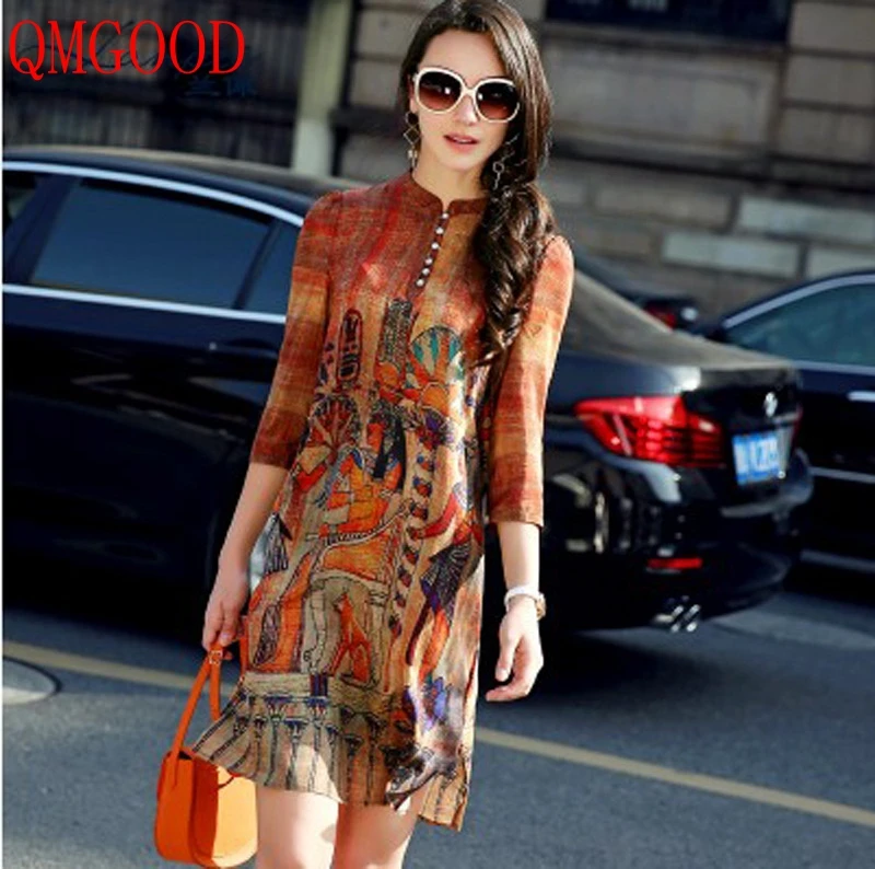 QMGOOD 2018 Fashion Retro Printing Silk Dress 3/4 Sleeve Elegant Ladies Summer Dress Vintage Straight Dress Moda Vestido M L XXL
QMGOOD 2018 Fashion Retro Printing Silk Dress 3/4 Sleeve Elegant Ladies Summer Dress Vintage Straight Dress Moda Vestido M L XXL
