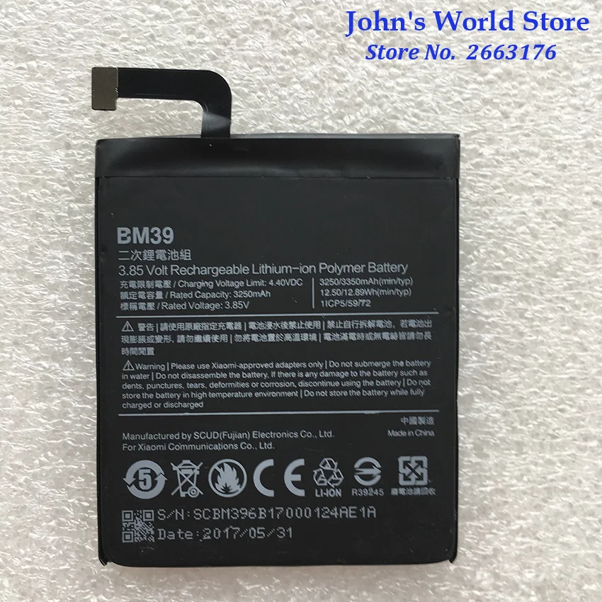 For BM39 3250/3350mAh Original Battery for Xiaomi Mi 6 Mi6 Rice6 Rice 6 Battery Batterie Bateria Accumulator Smart Phone
For BM39 3250/3350mAh Original Battery for Xiaomi Mi 6 Mi6 Rice6 Rice 6 Battery Batterie Bateria Accumulator Smart Phone