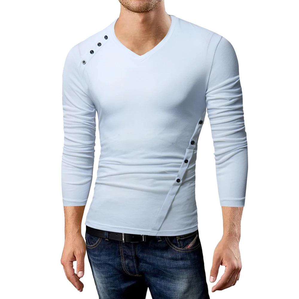 New Brand Spring Man T-Shirts Long Sleeve Casual Oblique Button V-Neck Solid Colors Slim Fit Tops Mens Underwear Male Tee Shirts
New Brand Spring Man T-Shirts Long Sleeve Casual Oblique Button V-Neck Solid Colors Slim Fit Tops Mens Underwear Male Tee Shirts
