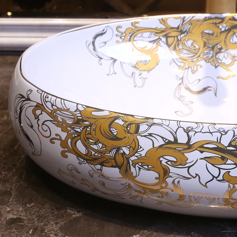 Oval shape China Artistic Handmade Ceramic Bathroom Sinks Lavobo Round Counter top table top basin bathroom sink(2)