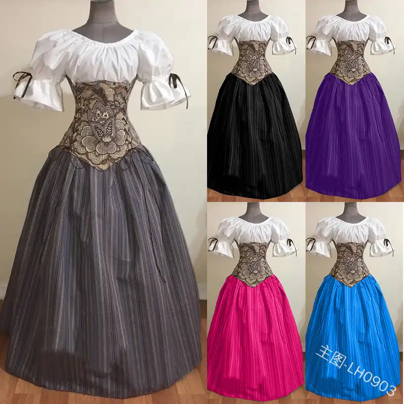5 Color Woman New Fashion Short Sleeve Medieval Renaissance Retro Gown Long Dress Woman Wizard Cosplay Clothes Victorian Gothic Aliexpress