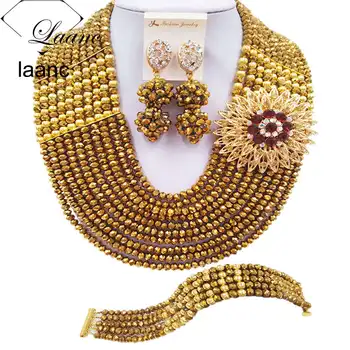 Laanc 10 Rows Golden Beads African Jewelry Set Nigerian Wedding Necklace and Earrings Bracelet C22P017
Laanc 10 Rows Golden Beads African Jewelry Set Nigerian Wedding Necklace and Earrings Bracelet C22P017