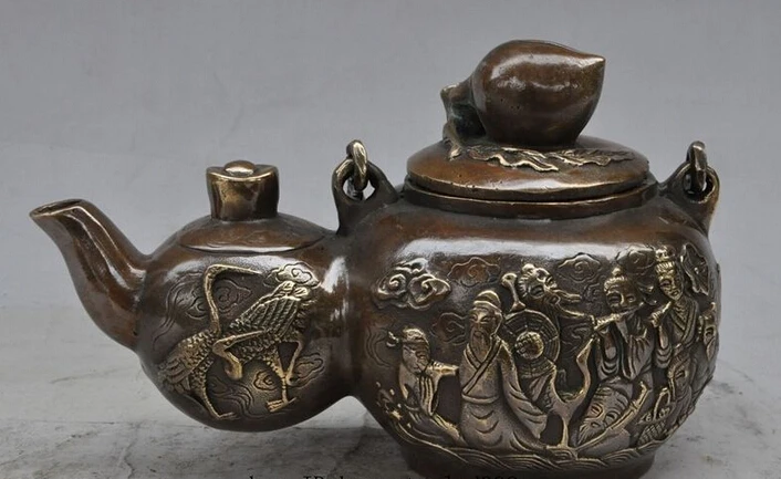 marked chinese bronze Peach Crane Eight Immortals god Teapot Wine Tea Pot Flagon
marked chinese bronze Peach Crane Eight Immortals god Teapot Wine Tea Pot Flagon