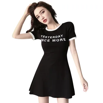 2020 Sweet Dress Women Round Collar Short Sleeve Solid Slim Waist Letter T-Shirt Mid-Length Casual Mini Dress vestidos
2020 Sweet Dress Women Round Collar Short Sleeve Solid Slim Waist Letter T-Shirt Mid-Length Casual Mini Dress vestidos