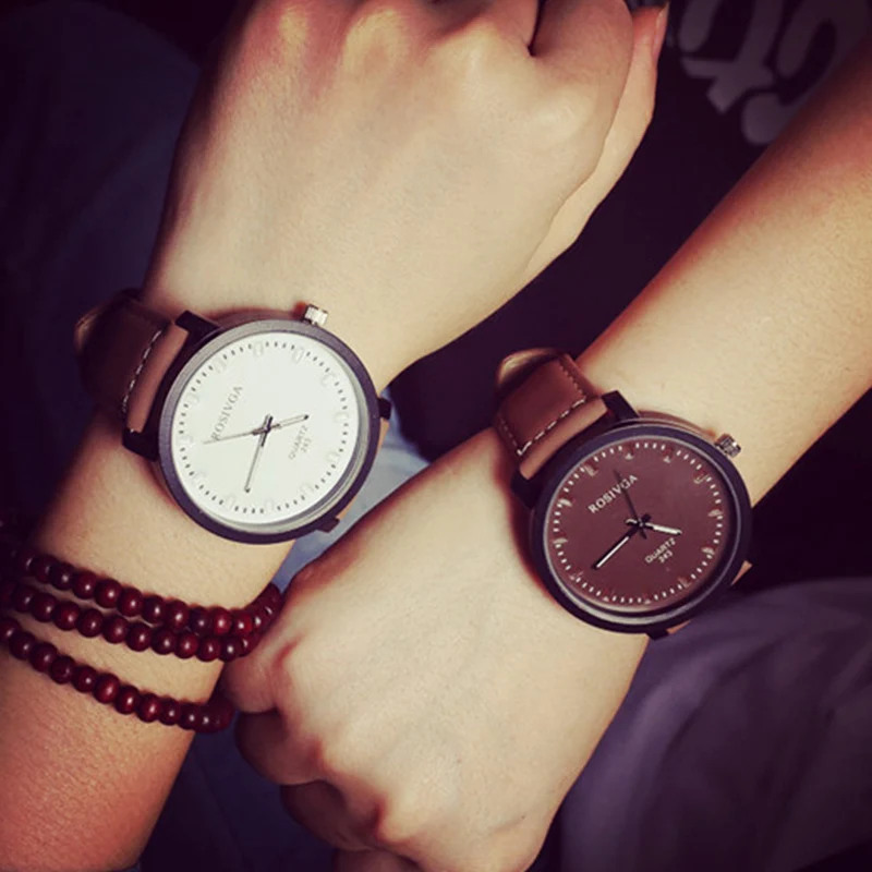Fashion Vintage Couple Watches Leather Quartz gift for boyfriend or girlfriend