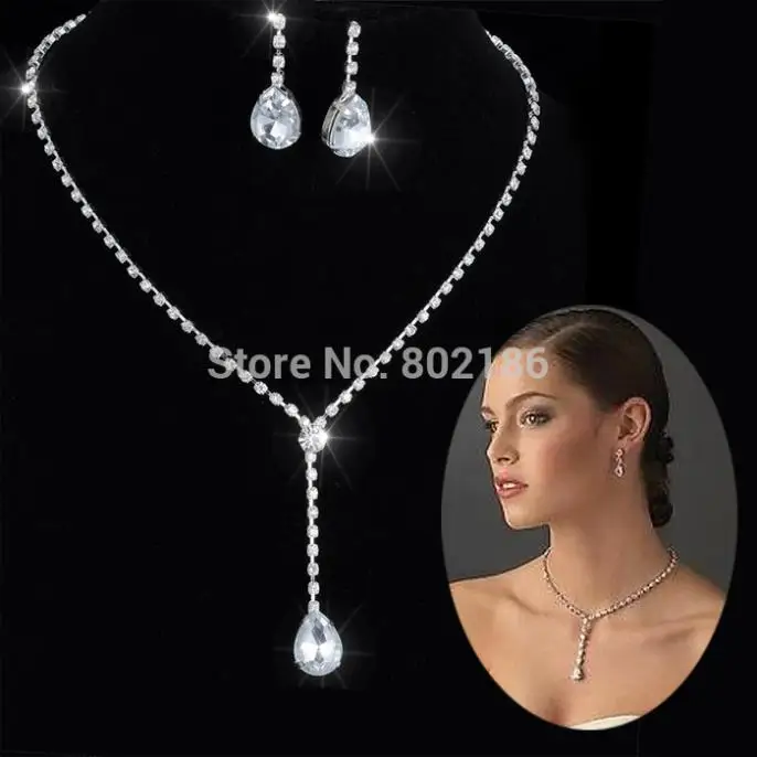 

Factory Price Wedding Bridal Bridesmaid Jewelry Sets 14F2AF048 Celebrity Inspired Crystal Tennis Long Necklace Set Earrings