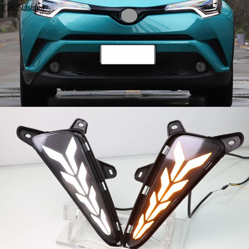 CSGJMY LED DRL Daytime Running Light Daylight For Toyota C-HR CHR 2016 2017 2018 2019 Turn Signal Style Relay Waterproof ABS | Автомобили
