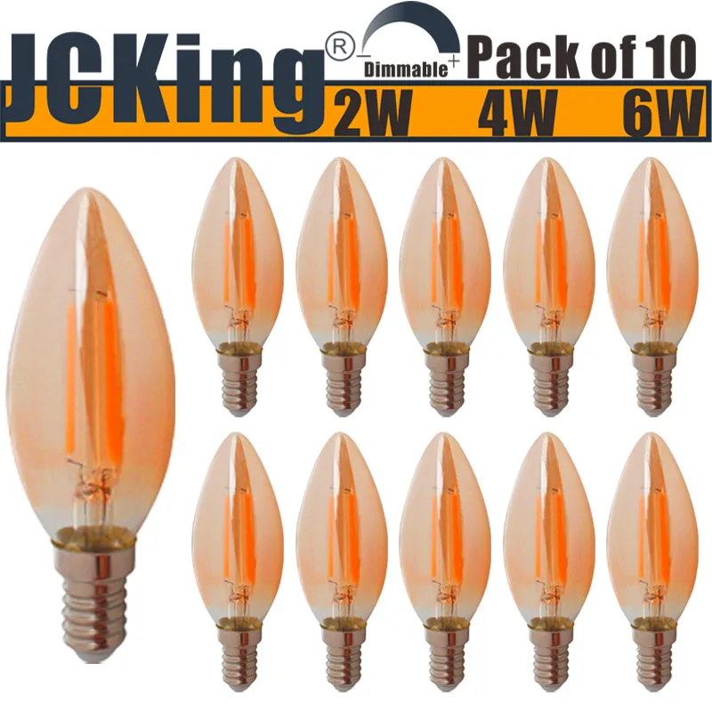 JCKing 10 Pack Dimmable Filament Vintage Light Bulb AC 120V/ AC 220V LED Brown Glass Blub E12/E14 Warm White 2700K Candle Light
JCKing 10 Pack Dimmable Filament Vintage Light Bulb AC 120V/ AC 220V LED Brown Glass Blub E12/E14 Warm White 2700K Candle Light