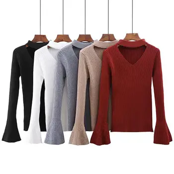 Casual Thick V-neck Flare Sleeve Sweater Bottoming Knitted Pullovers Long Sleeve Autumn And Winter Slim Sweater For Women
Casual Thick V-neck Flare Sleeve Sweater Bottoming Knitted Pullovers Long Sleeve Autumn And Winter Slim Sweater For Women