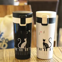 Cat Pattern Double Wall Stainless Steel Vacuum Flasks 360ml Car Thermo Cup Coffee Tea Travel Mug