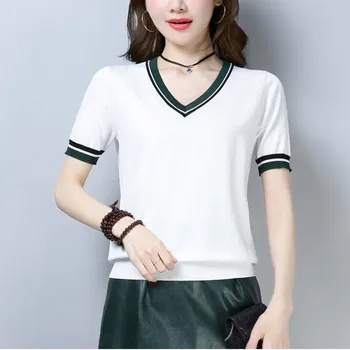 Women Short Sleeve Summer Tops Knitted Ice Silk Fashion Ladies Pullover Loose Elastic Pull White Knit Jumper Sweaters Female
Women Short Sleeve Summer Tops Knitted Ice Silk Fashion Ladies Pullover Loose Elastic Pull White Knit Jumper Sweaters Female