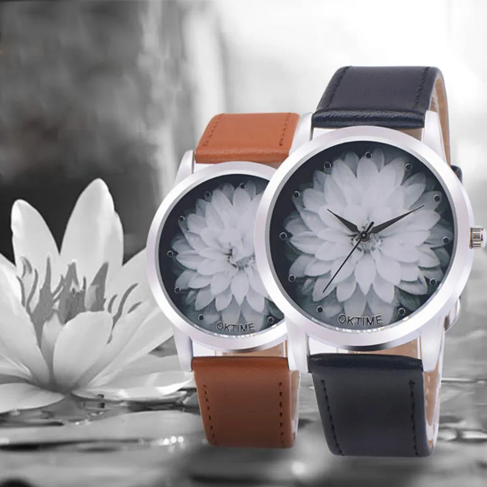 Женские часы с цветочным дизайном высокое качество новая мода кожаный ремешок
