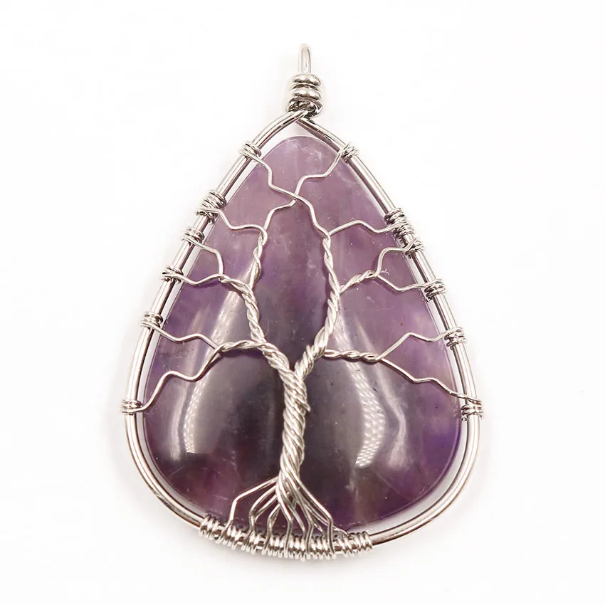FYJS Unique Silver Plated Wire Wrap Tree of Life Water Drop Pendant Natural Amethysts Stone Jewelry
FYJS Unique Silver Plated Wire Wrap Tree of Life Water Drop Pendant Natural Amethysts Stone Jewelry