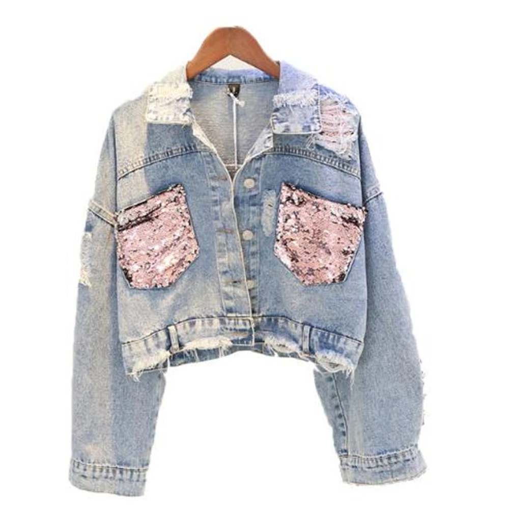 Sequin Jean Jacket Women 2019 Spring Short Hole Denim Jacket Punk Batwing Sleeve Streetwear Jeans Jackets Female Casual Coat
Sequin Jean Jacket Women 2019 Spring Short Hole Denim Jacket Punk Batwing Sleeve Streetwear Jeans Jackets Female Casual Coat