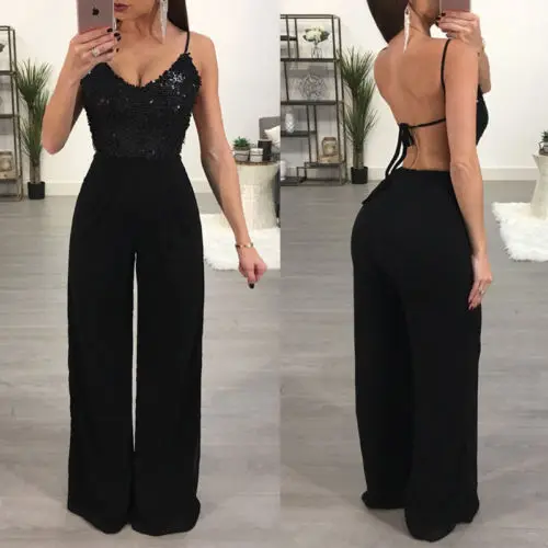 Women Sequins Rompers V Neck Clubwear Halter Playsuit Bodycon Party Jumpsuit Wide Leg Pants Black Romper Loose Trousers
Women Sequins Rompers V Neck Clubwear Halter Playsuit Bodycon Party Jumpsuit Wide Leg Pants Black Romper Loose Trousers