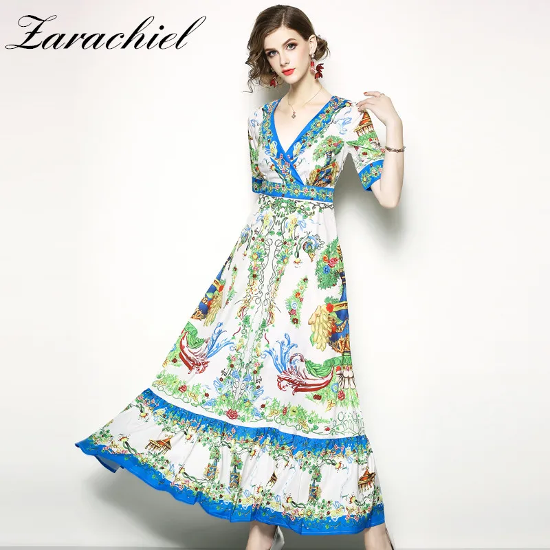 Runway Designer Flower Printing Long Maxi Dress 2019 Fall Women Elegant V Neck Short Sleeve High-end Vestidos Plus Size XXXL
Runway Designer Flower Printing Long Maxi Dress 2019 Fall Women Elegant V Neck Short Sleeve High-end Vestidos Plus Size XXXL