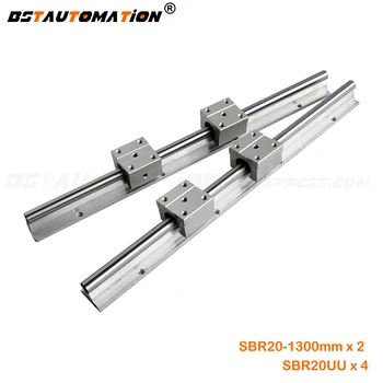 2pcs SBR20 linear guide rail 1300mm + 4pcs SBR20UU bearing block for cnc router parts