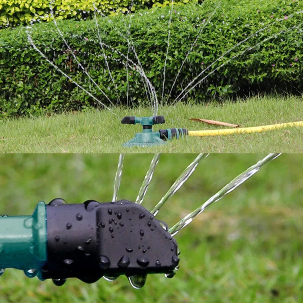 Фото Garden irrigation sprinklers automatic turf 360 degrees circle rotating water sprinkler 3 nozzles three arm garden hose tube | Дом и сад