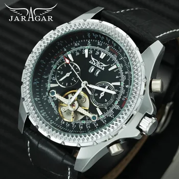 JARAGAR Cool Black Tourbillon Automatic Mens Watches Skeleton Mechanical Calendar Watch Men Leather Strap Top Brand Luxury Clock
JARAGAR Cool Black Tourbillon Automatic Mens Watches Skeleton Mechanical Calendar Watch Men Leather Strap Top Brand Luxury Clock