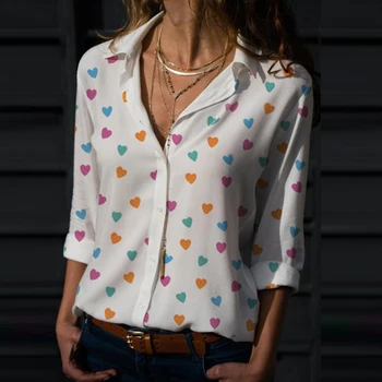 Women's Tops Blusa New Heart Printed V Neck Lady's Shirts Spring Summer Bottom Blouse Plus Size 3XL White Blue Women Blouses
Women's Tops Blusa New Heart Printed V Neck Lady's Shirts Spring Summer Bottom Blouse Plus Size 3XL White Blue Women Blouses