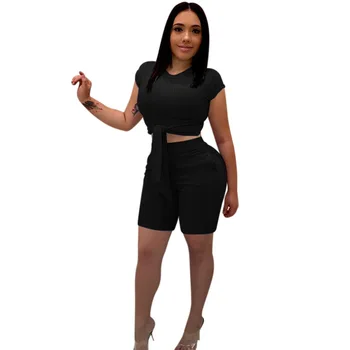 Summer Women 2 Piece Set Short Sleeve Knitted Tie Short Tee Top Short Suit Two Piece Outfit Women Tracksuit
Summer Women 2 Piece Set Short Sleeve Knitted Tie Short Tee Top Short Suit Two Piece Outfit Women Tracksuit
