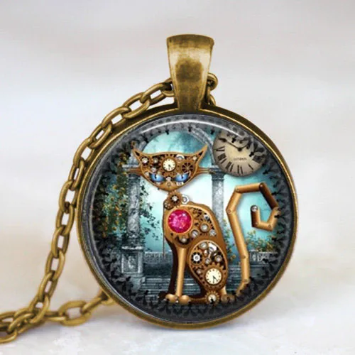 Alice in wonderland Mechine Cat Clock Steampunk Pendant vintage Necklace charming chain 1pcs/lot women men fashion toy cosplay
Alice in wonderland Mechine Cat Clock Steampunk Pendant vintage Necklace charming chain 1pcs/lot women men fashion toy cosplay