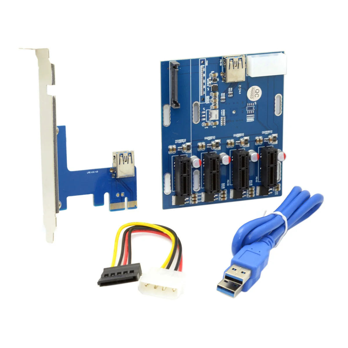 PCI-e Express 1x to 4 Port 1x Switch Splitter Multiplier Hub Riser Card with USB 3.0 Cable
PCI-e Express 1x to 4 Port 1x Switch Splitter Multiplier Hub Riser Card with USB 3.0 Cable