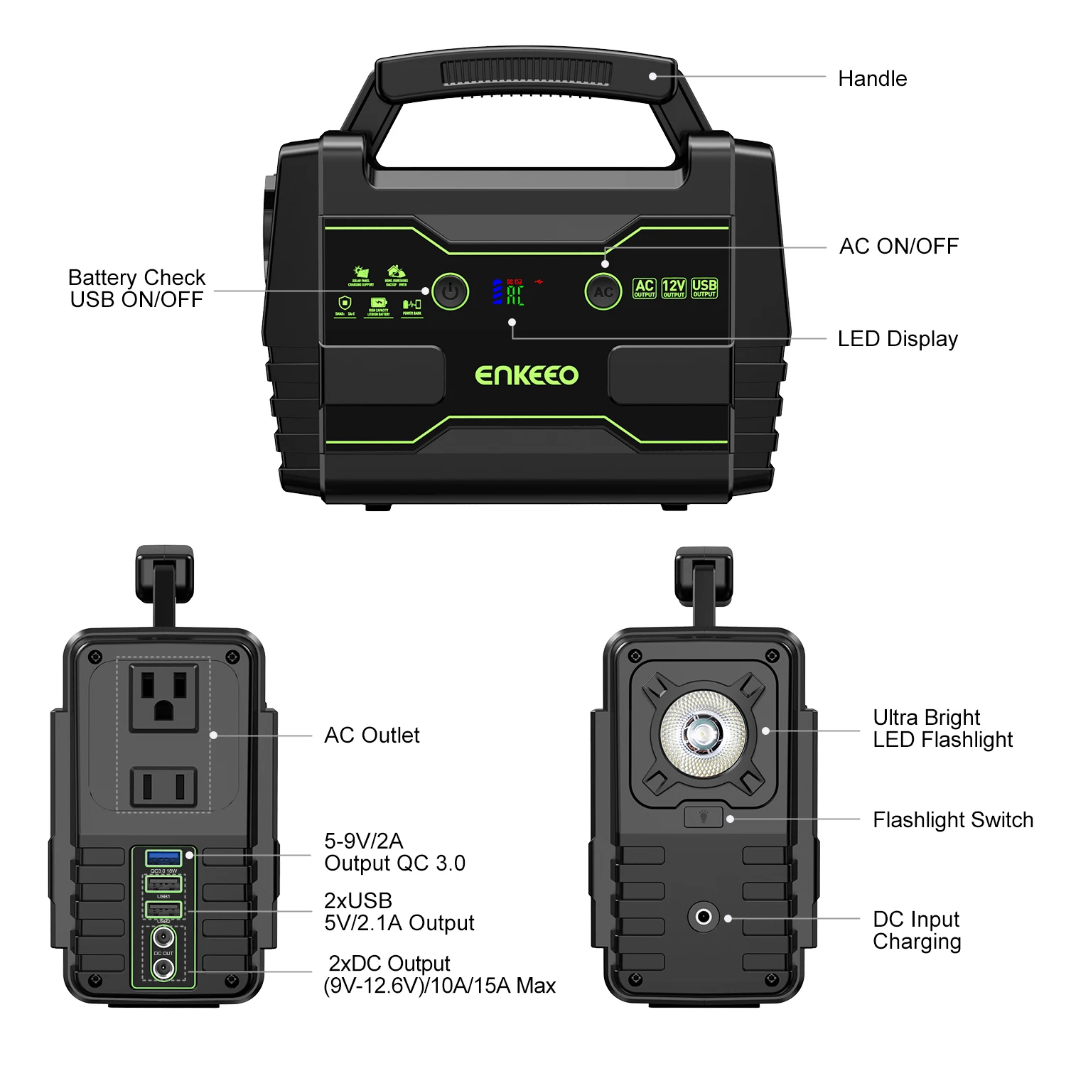 Enkeeo S155 155Wh Portable Power Source QC3.0 Power Station ...