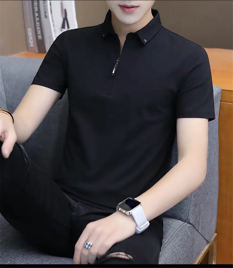 New Polo Shirts Men Summer Cotton Spandex Short Sleeve Solid Korean Style Zipper Men Polos Male Brand Fashion Slim Fit Tees Tops 16
