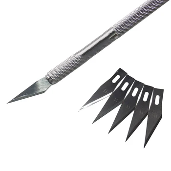 Precision Metal Handle Scalpel Knife with 5pcs Spare Blades DIY Art Knife Wood Paper Wood Leather Cutting Repair Hand Tools 
Precision Metal Handle Scalpel Knife with 5pcs Spare Blades DIY Art Knife Wood Paper Wood Leather Cutting Repair Hand Tools