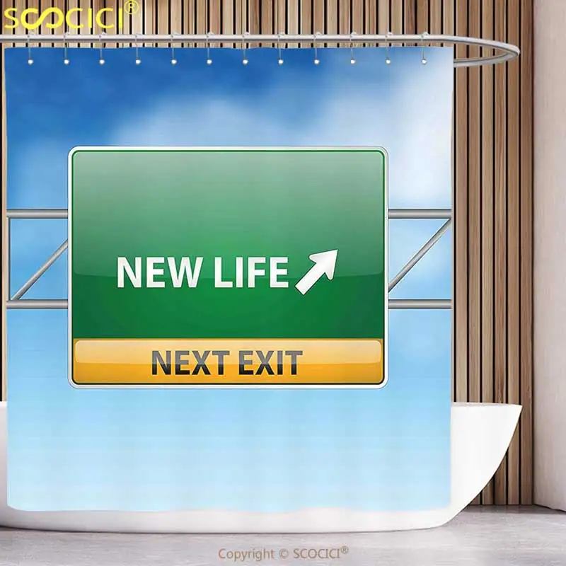 Funky Shower Curtain Going Away Party Decorations New Life Concept with Road Sign on Blue Sky Next Exit Blue Green Yellow
Funky Shower Curtain Going Away Party Decorations New Life Concept with Road Sign on Blue Sky Next Exit Blue Green Yellow