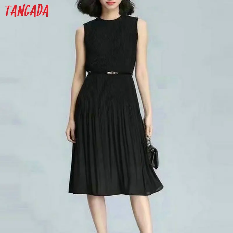 Tangada fashion women black chiffon pleated dress with sashes o neck sleeveless office ladies elegant midi dress vestidos KG01
Tangada fashion women black chiffon pleated dress with sashes o neck sleeveless office ladies elegant midi dress vestidos KG01