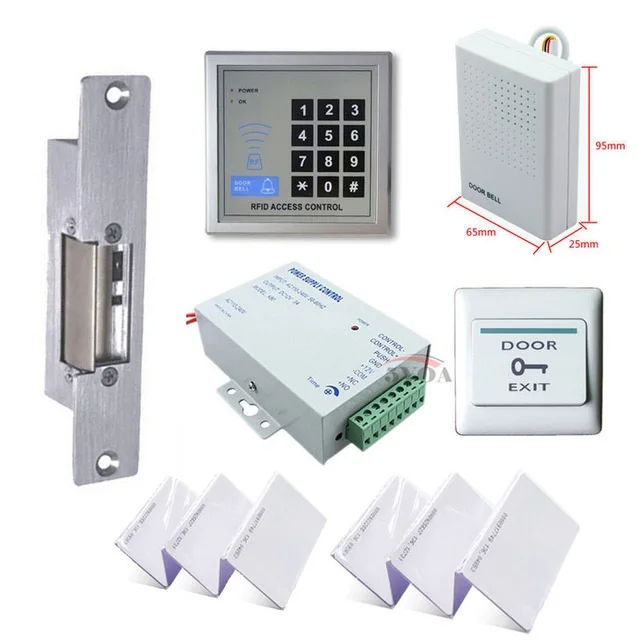 RFID Access Control System Kit Set + Strike Door Lock + ID Card Keytab + Power + Exit Button
RFID Access Control System Kit Set + Strike Door Lock + ID Card Keytab + Power + Exit Button