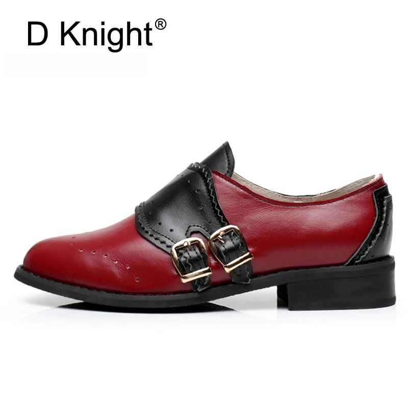 Genuine Leather Women Oxfords Flats Handmade Slip On Double Buckle Flat Loafers Shoes For Women Plus Size 44 Brogues Shoes Woman (14)