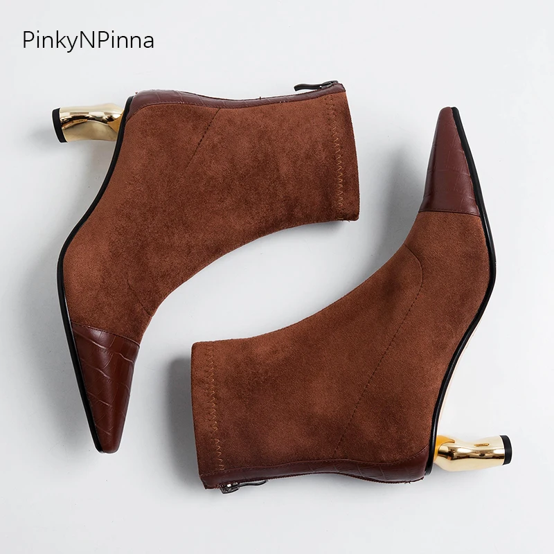 Luxury women fashion ankle boots vintage back zip metallic high heels cowhide leather flock suede office dress party booties
Luxury women fashion ankle boots vintage back zip metallic high heels cowhide leather flock suede office dress party booties