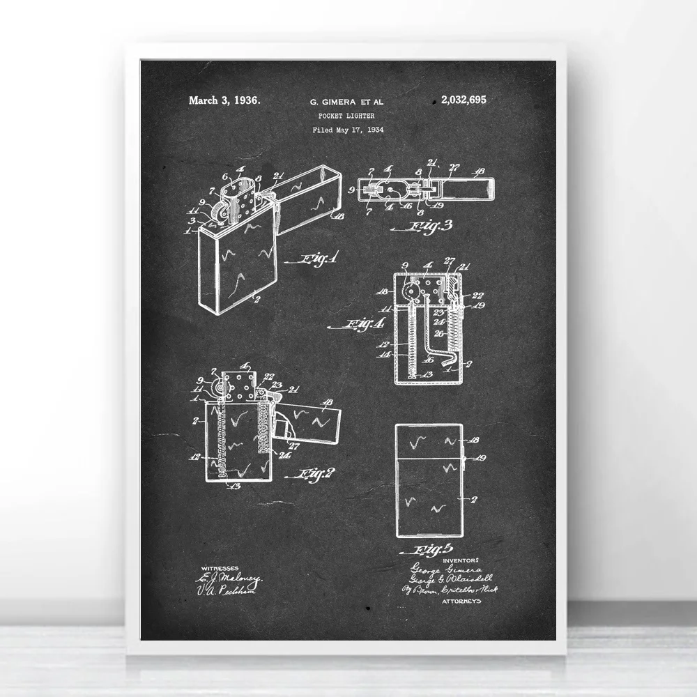 Pocket Lighter (Zippo) - Patent by G Gimera Canvas poster Home Wall Decor Painting
Pocket Lighter (Zippo) - Patent by G Gimera Canvas poster Home Wall Decor Painting