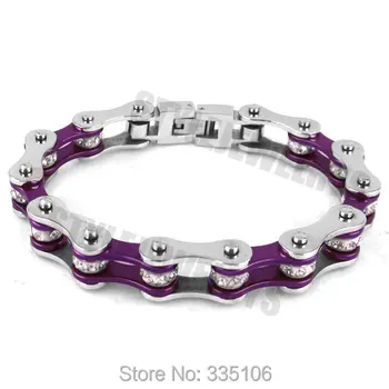 Free shipping! Bling Motorcycle Bracelet Stainless Steel Jewelry Fashion Purple Silver Color Bicycle Chain Men Bracelet SJB0152
Free shipping! Bling Motorcycle Bracelet Stainless Steel Jewelry Fashion Purple Silver Color Bicycle Chain Men Bracelet SJB0152