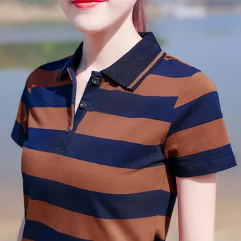 Short-sleeved T-shirt Women's 2020 New Large Size Show Slim Pure Cotton Stripe Flip-lapel Loose Sportsweater
Short-sleeved T-shirt Women's 2020 New Large Size Show Slim Pure Cotton Stripe Flip-lapel Loose Sportsweater