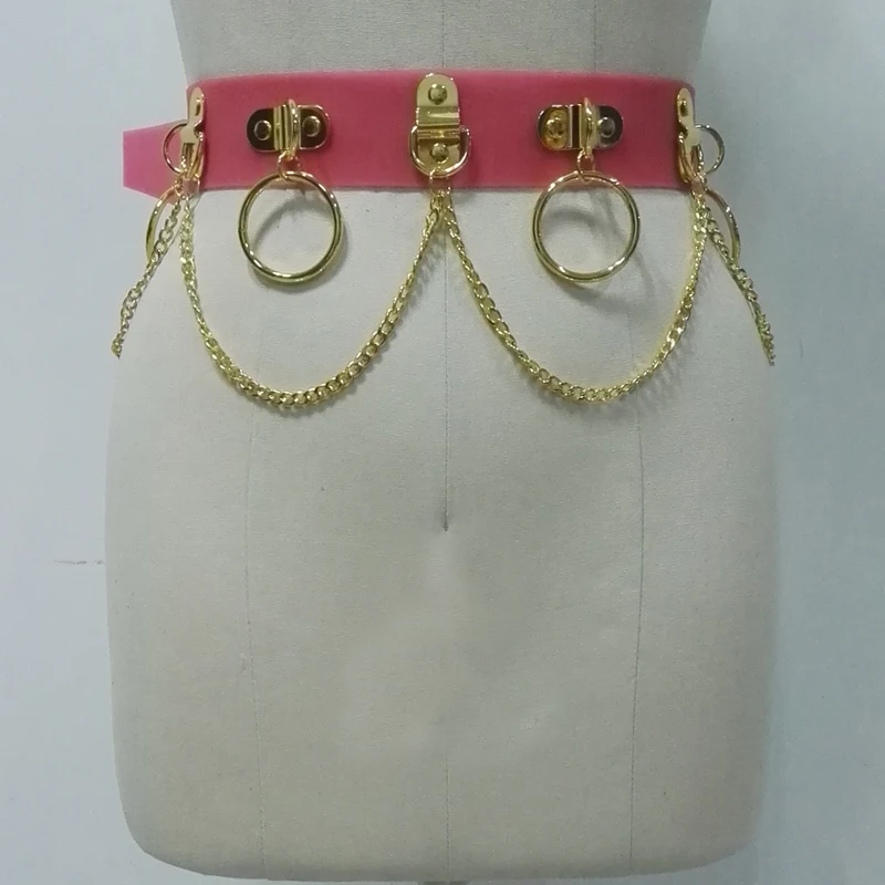 100% Handmade Unisex Men Women Waist Belt Blood Pink Jelly Vinyl Harness PVC Gold Silver Circle with Chain Link Waist Straps
100% Handmade Unisex Men Women Waist Belt Blood Pink Jelly Vinyl Harness PVC Gold Silver Circle with Chain Link Waist Straps