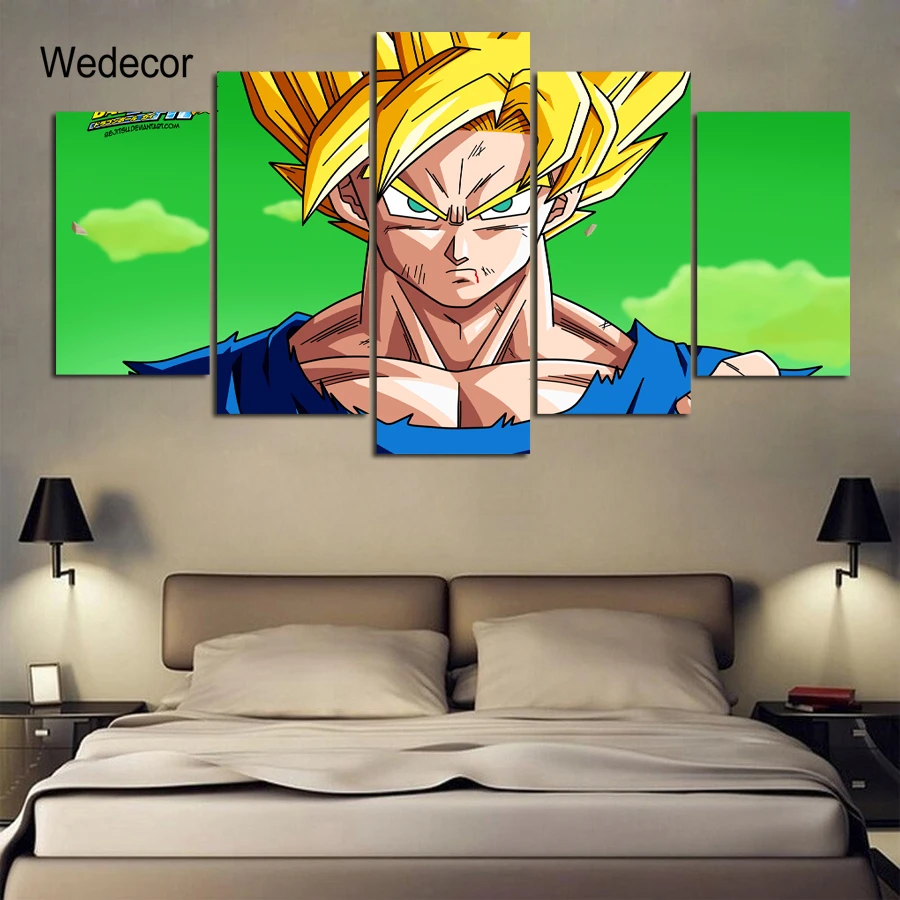 5 шт. HD холст печать картины Аниме Драконий жемчуг Z Goku вентиляторы стеновое