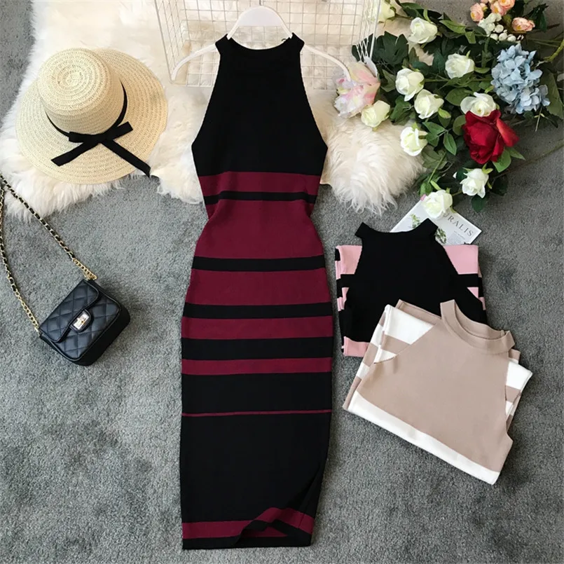 Fashion Halter Neck Slim Summer Striped Print Knitted Midi Long Dress Women Vestido De Festa Casual Party Bodycon Tank Vestidos
Fashion Halter Neck Slim Summer Striped Print Knitted Midi Long Dress Women Vestido De Festa Casual Party Bodycon Tank Vestidos