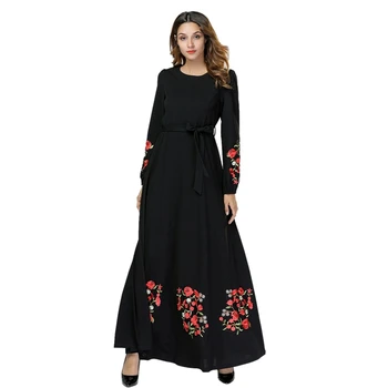 Women Elegant Dress Muslim Long Dress Embroidered Flowers Black Maxi Long Sleeved Big Swing Dress Muslim Party Dress A
Women Elegant Dress Muslim Long Dress Embroidered Flowers Black Maxi Long Sleeved Big Swing Dress Muslim Party Dress A