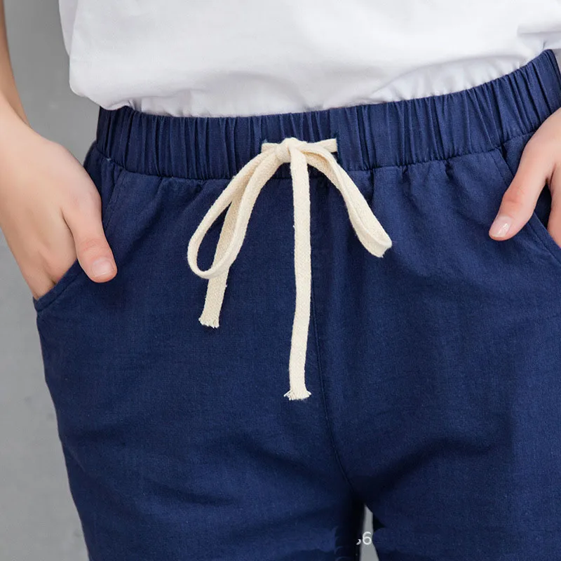 New-Women-Casual-Harajuku-Spring-Autumn-Big-Size-Long-Trousers-Solid-Elastic-Waist-Cotton-Linen-Pants (3)