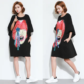 2019 Summer New Women's Dress Thai Tide brand Print Girl Sequins Loose Comfort Fat mm Thin Trumpet Sleeve T-Shirt
2019 Summer New Women's Dress Thai Tide brand Print Girl Sequins Loose Comfort Fat mm Thin Trumpet Sleeve T-Shirt