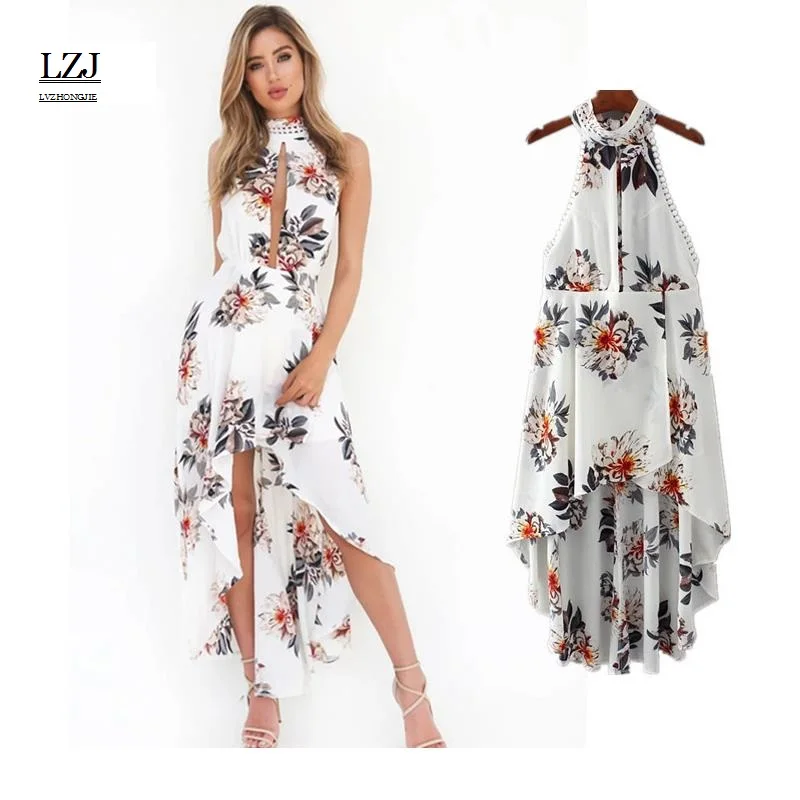 LZJ summer fashion sexy open back hanging neck open fork irregular print flower dress style elegant maxi dress vestidos size A24
LZJ summer fashion sexy open back hanging neck open fork irregular print flower dress style elegant maxi dress vestidos size A24